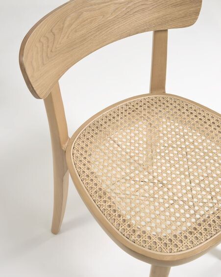 Silla Romane madera de haya acabado natural y chapa de fresno y ratán