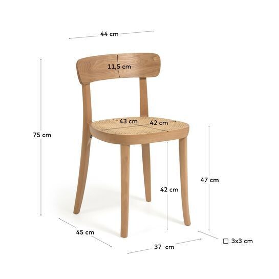 Silla Romane madera de haya acabado natural y chapa de fresno y ratán