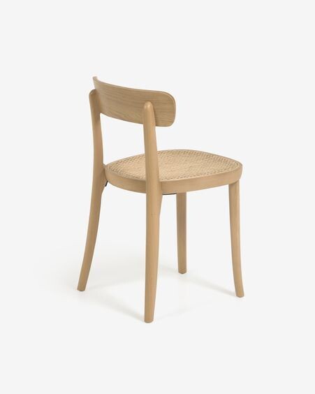 Silla Romane madera de haya acabado natural y chapa de fresno y ratán