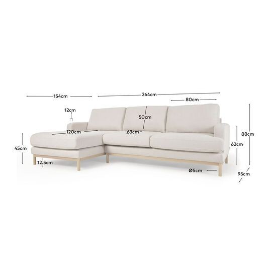 Sofá Mihaela 3 plazas con chaise longue izquierdo de borrego blanco 264 cm