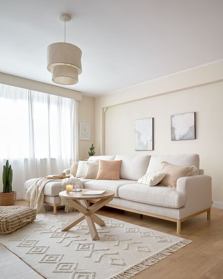 Sofá Mihaela 3 plazas con chaise longue izquierdo de borrego blanco 264 cm