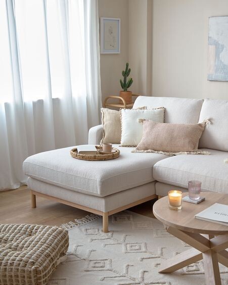 Sofá Mihaela 3 plazas con chaise longue izquierdo de borrego blanco 264 cm