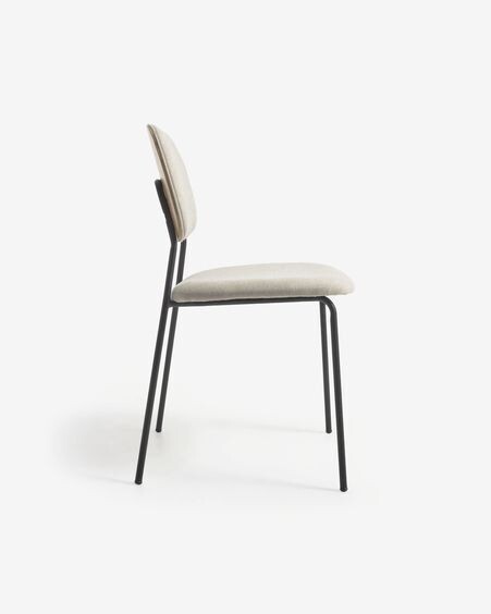 Silla Benilda beige, chapa de roble y acero con acabado negro
