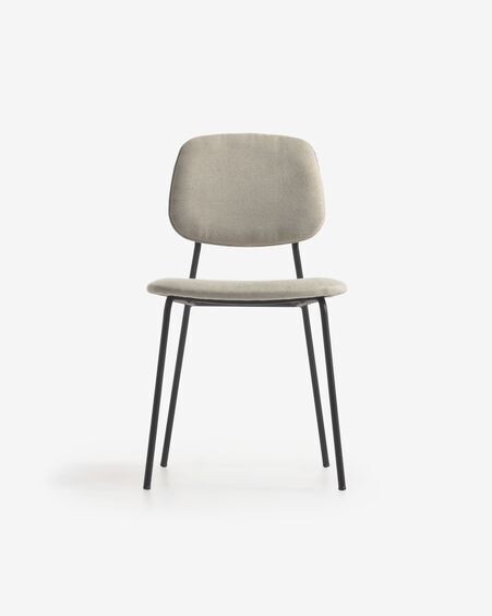 Silla Benilda beige, chapa de roble y acero con acabado negro