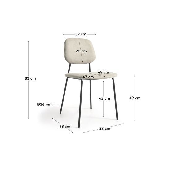 Silla Benilda beige, chapa de roble y acero con acabado negro