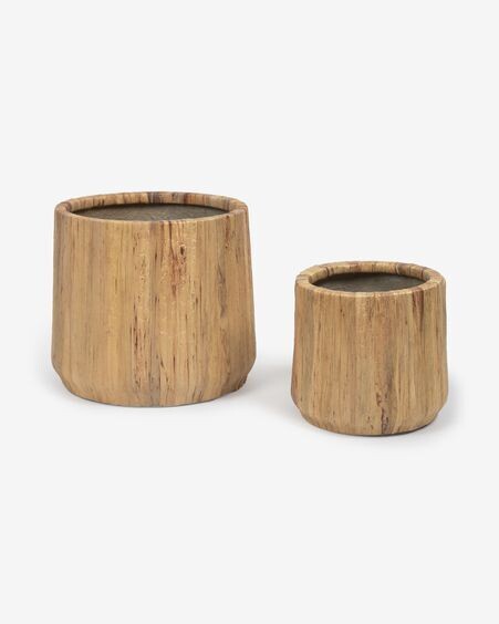Set Tirsa de 2 maceteros de jacinto de agua y cemento acabado natural Ø 25 cm / Ø 35 cm