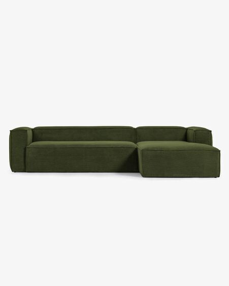 Sofá Blok 4 plazas chaise longue derecho pana gruesa verde 330 cm