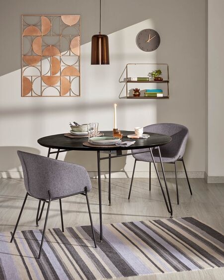 Mesa extensible redonda Milian Ø 120 (200) cm chapa de fresno patas de acero acabado negro