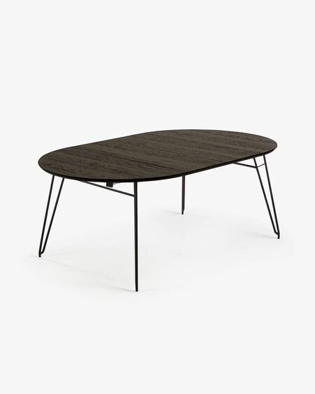 Mesa extensible redonda Milian Ø 120 (200) cm chapa de fresno patas de acero acabado negro