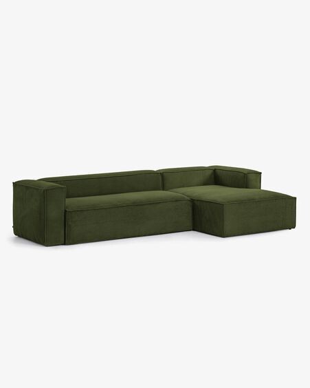 Sofá Blok 4 plazas chaise longue derecho pana gruesa verde 330 cm