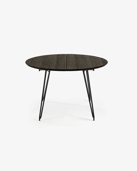 Mesa extensible redonda Milian Ø 120 (200) cm chapa de fresno patas de acero acabado negro