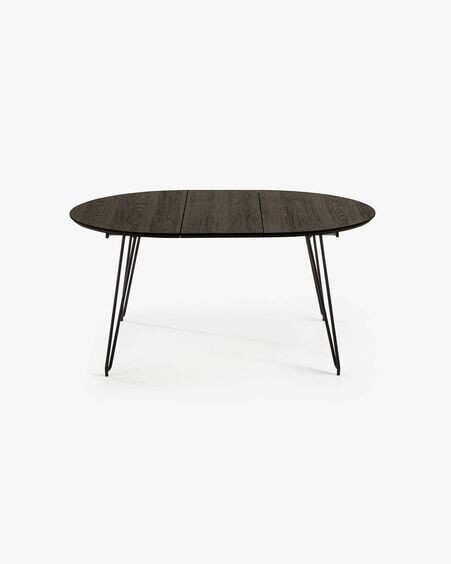Mesa extensible redonda Milian Ø 120 (200) cm chapa de fresno patas de acero acabado negro