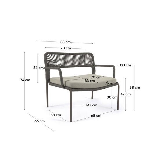 Sillón Cailin de cuerda verde y patas de acero galvanizado pintado en verde oscuro