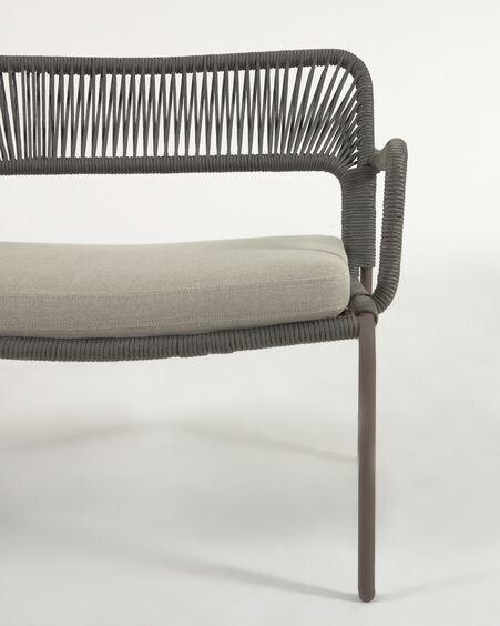 Sillón Cailin de cuerda verde y patas de acero galvanizado pintado en verde oscuro