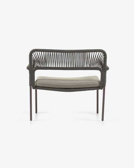 Sillón Cailin de cuerda verde y patas de acero galvanizado pintado en verde oscuro