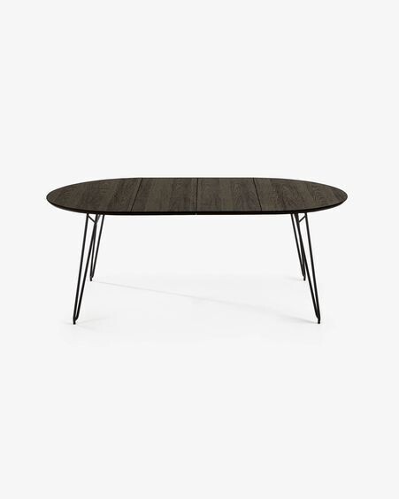 Mesa extensible redonda Milian Ø 120 (200) cm chapa de fresno patas de acero acabado negro