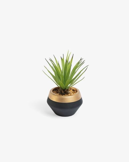 Planta artificial Palmera pequeña con maceta de cerámica negro y dorado 18 cm