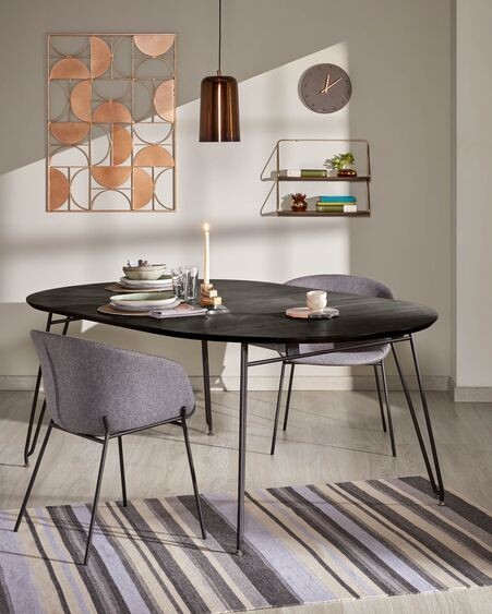 Mesa extensible redonda Milian Ø 120 (200) cm chapa de fresno patas de acero acabado negro
