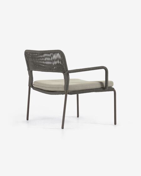 Sillón Cailin de cuerda verde y patas de acero galvanizado pintado en verde oscuro