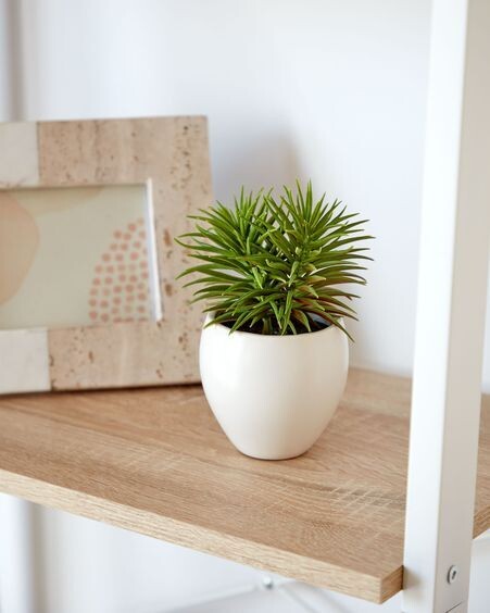 Planta artificial Pino con maceta de cerámica blanco 16 cm