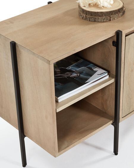 Mueble TV Palmia de madera maciza de mango y acero acabado negro 160 x 56 cm