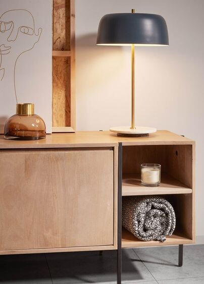 Mueble TV Palmia de madera maciza de mango y acero acabado negro 160 x 56 cm
