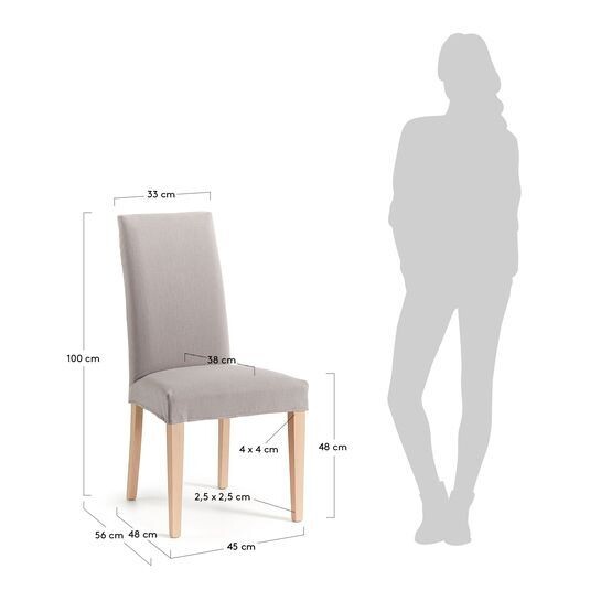 Silla Freda gris claro y patas de madera maciza de haya acabado natural