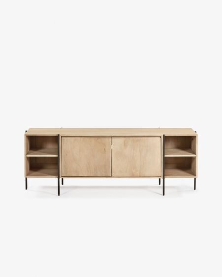 Mueble TV Palmia de madera maciza de mango y acero acabado negro 160 x 56 cm