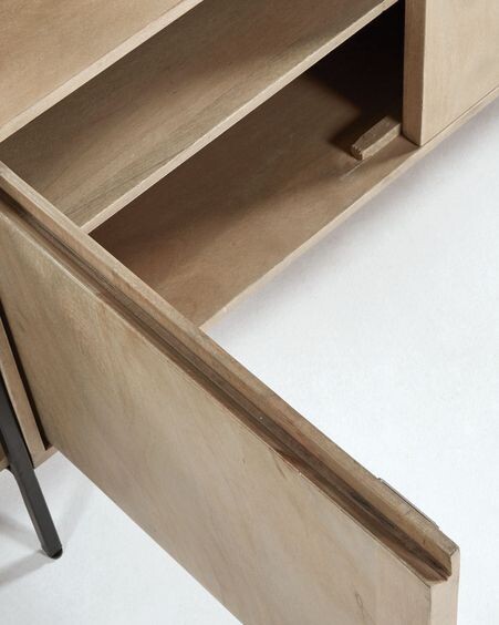 Mueble TV Palmia de madera maciza de mango y acero acabado negro 160 x 56 cm