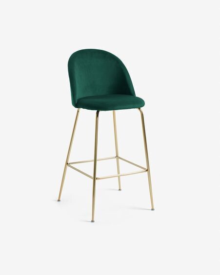 Taburete Ivonne terciopelo verde y acero con acabado dorado altura 76 cm