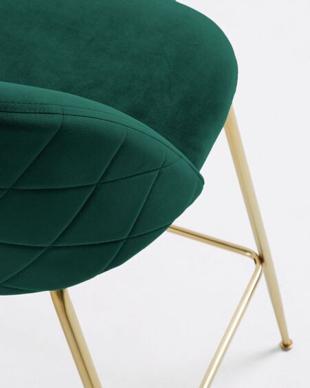 Taburete Ivonne terciopelo verde y acero con acabado dorado altura 76 cm