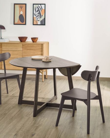 Mesa extensible redonda Maryse 70 (120) x 75 cm chapa de fresno patas madera maciza caucho