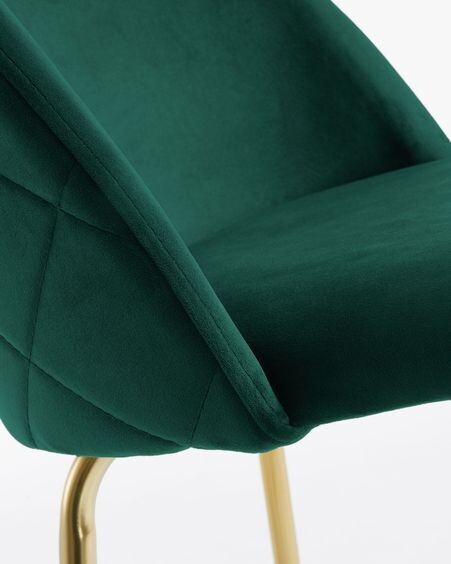 Taburete Ivonne terciopelo verde y acero con acabado dorado altura 76 cm