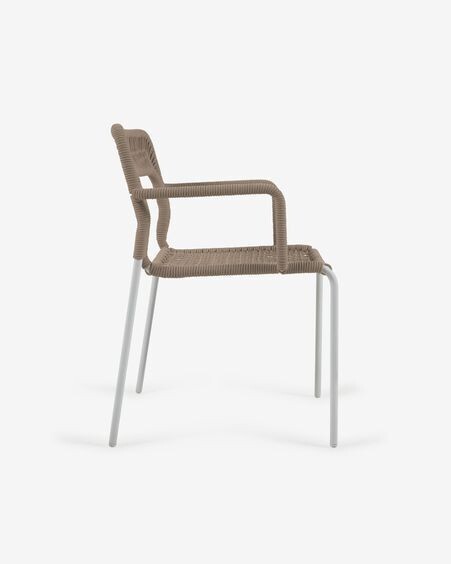 Silla Cailin de cuerda beige y patas de acero galvanizado pintado en blanco
