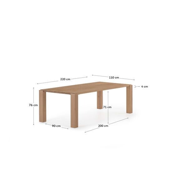 Mesa Deyanira de chapa de roble y patas de madera maciza de roble 220 x 110 cm