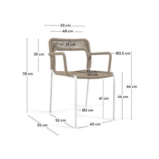 Silla Cailin de cuerda beige y patas de acero galvanizado pintado en blanco