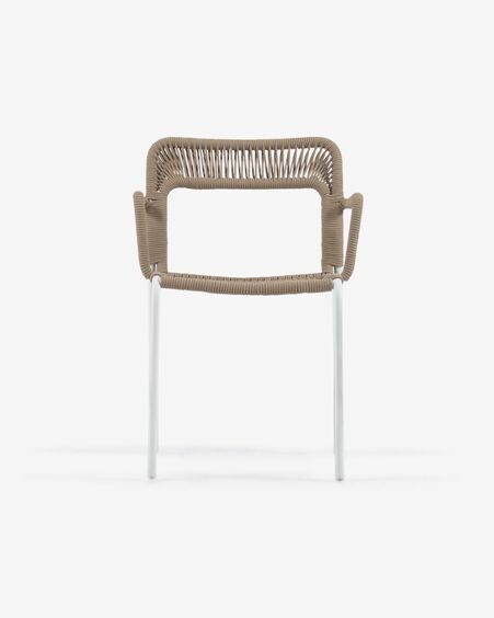 Silla Cailin de cuerda beige y patas de acero galvanizado pintado en blanco