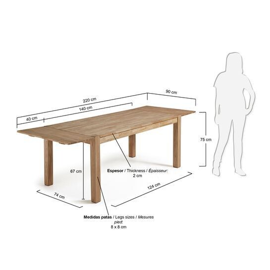 Mesa extensible Isbel 140 (220) x 90 cm madera maciza de roble
