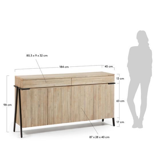 Aparador Thinh de madera maciza de acacia y patas de acero con acabado negro 184 x 98 cm