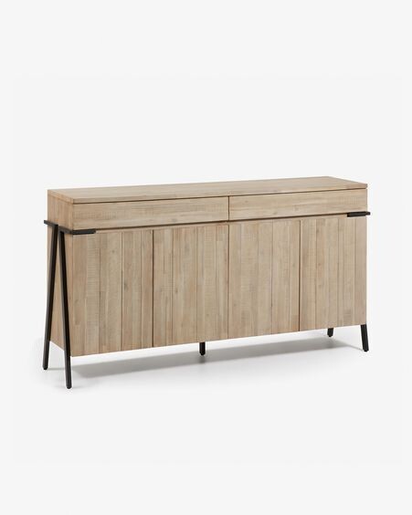 Aparador Thinh de madera maciza de acacia y patas de acero con acabado negro 184 x 98 cm