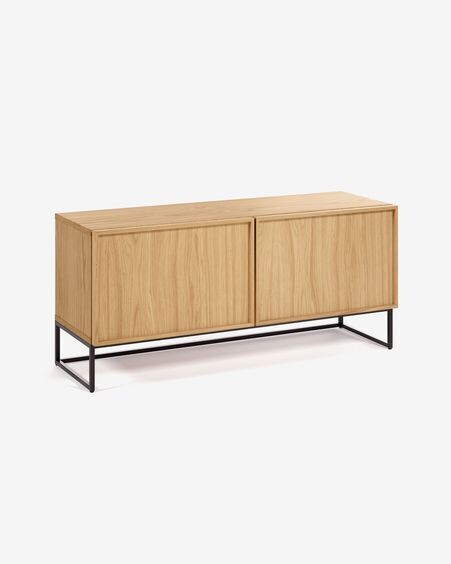 Mueble TV Taiana 2 puertas de chapa de roble y acero acabado negro 112 x 51 cm
