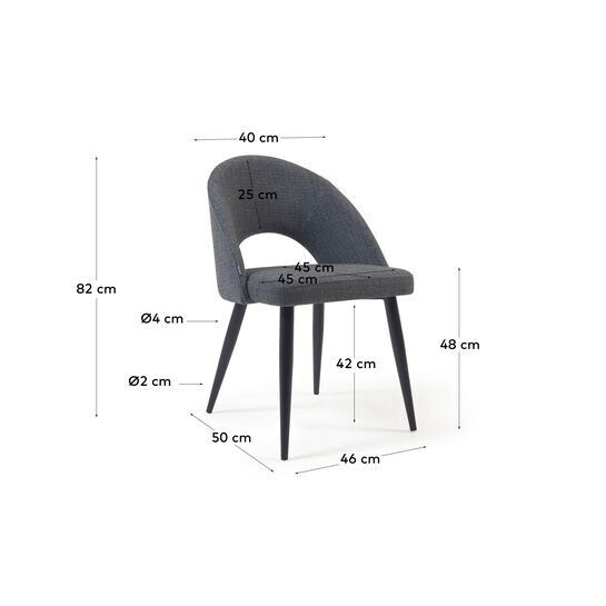 Silla Mael gris oscuro y patas de acero con acabado negro