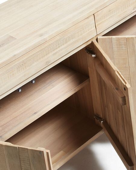Aparador Thinh de madera maciza de acacia y patas de acero con acabado negro 184 x 98 cm