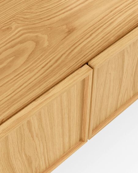 Mueble TV Taiana 2 puertas de chapa de roble y acero acabado negro 112 x 51 cm