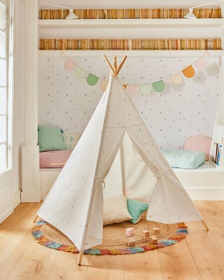 Tipi Miris 100% algodón multicolor y patas de madera maciza de pino