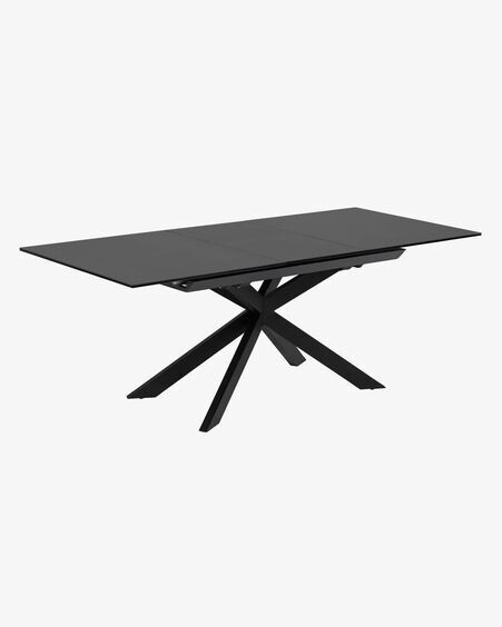 Mesa extensible Atminda de cristal y patas de acero acabado negro 160 (210) x 90 cm
