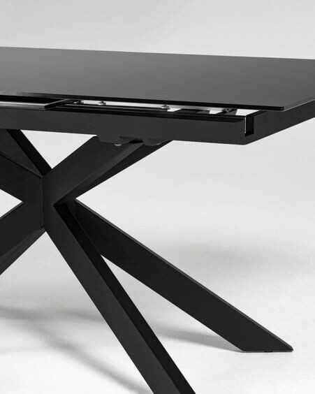 Mesa extensible Atminda de cristal y patas de acero acabado negro 160 (210) x 90 cm