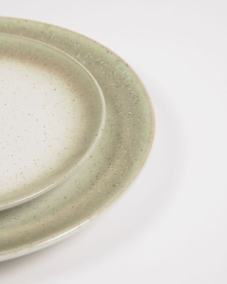 Plato de postre Elida de cerámica beige y verde