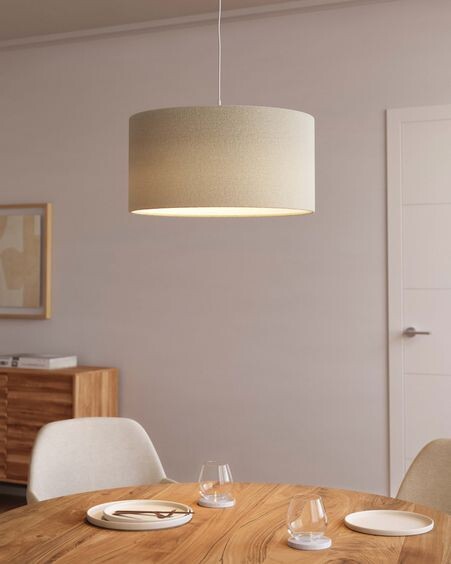 Pantalla lámpara de techo grande Nazli de lino con acabado beige Ø 50 cm