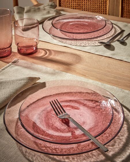 Plato de postre Yida de cristal rosa
